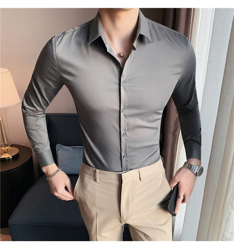 Camisa Social Masculina Social Slin Fit Menimau Benjamin - Cinza