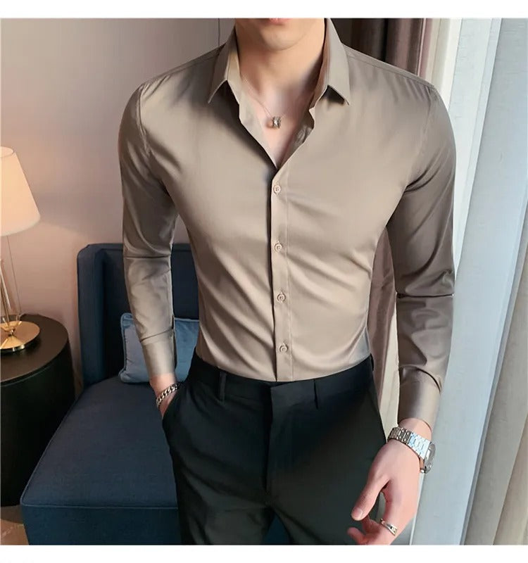 Camisa Social Masculina Social Slin Fit Menimau Benjamin - Champagne