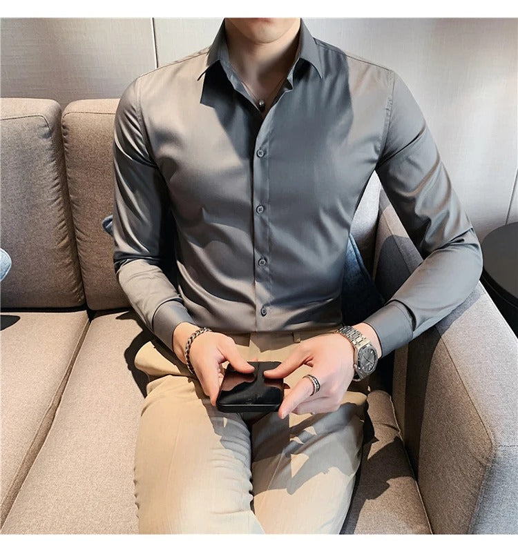 Camisa Social Masculina Social Slin Fit Menimau Benjamin - Cinza