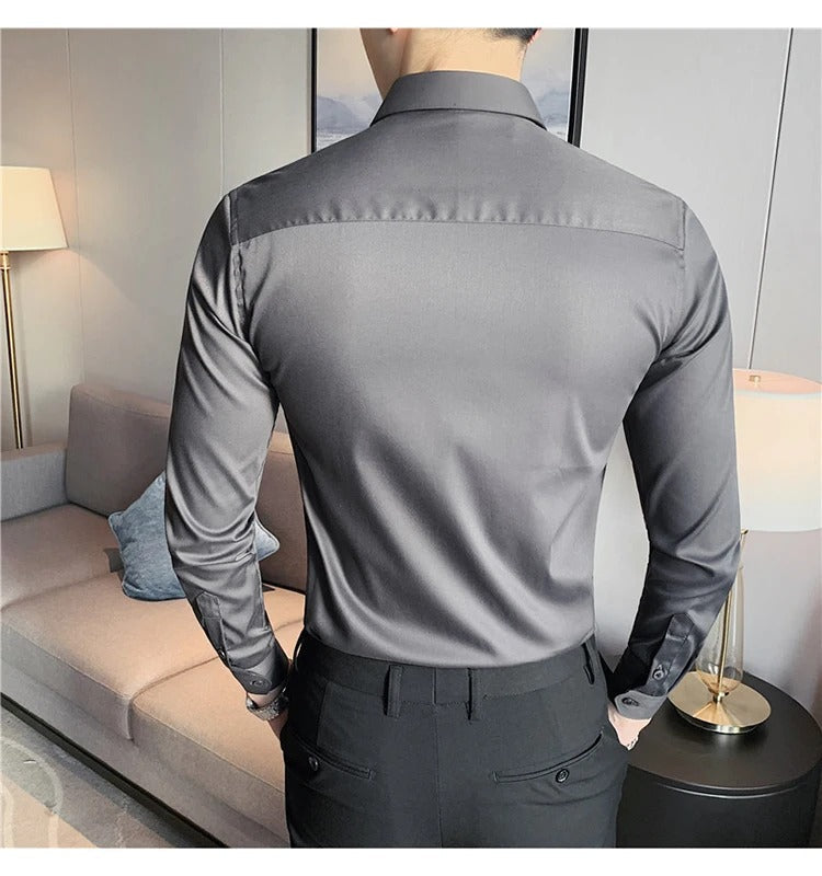 Camisa Social Masculina Slin Fit Menimau Benjamin - Cinza Escuro