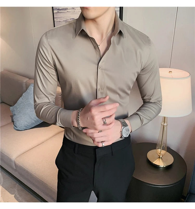 Camisa Social Masculina Social Slin Fit Menimau Benjamin - Champagne