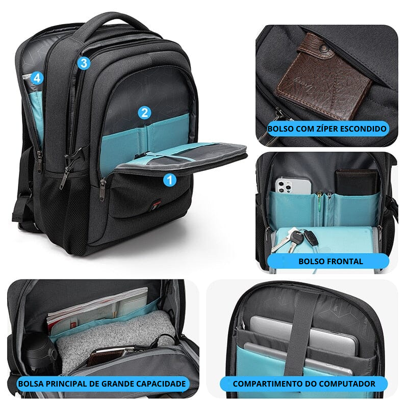 Mochila Executiva Menimau Michigan - Notebook 17`, Impermeável e Porta USB