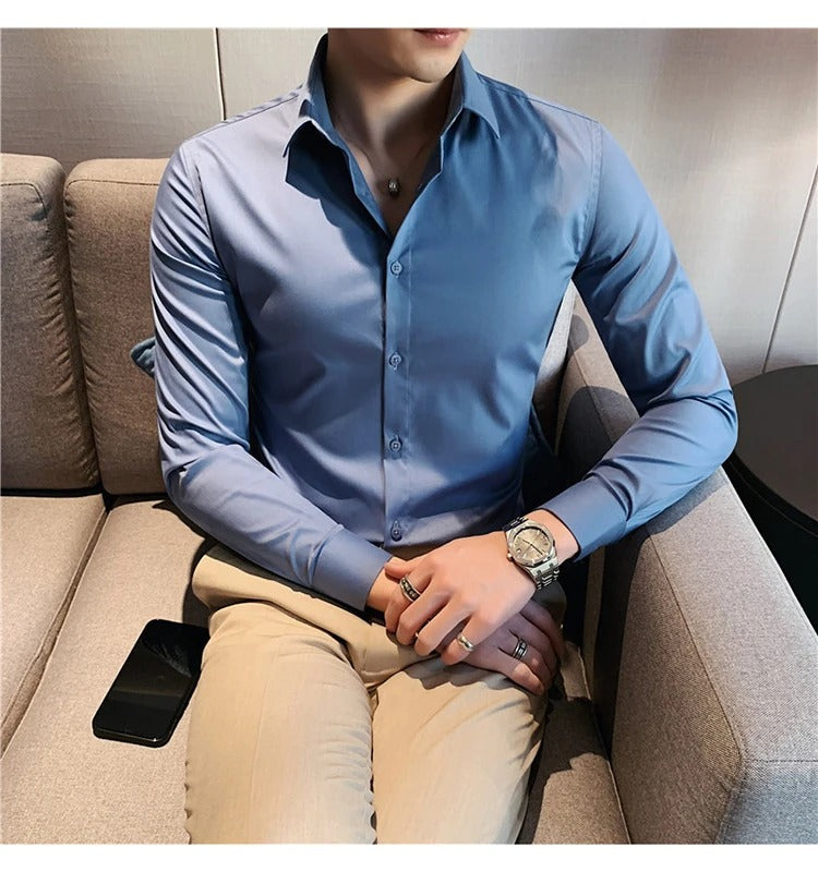 Camisa Social Masculina Social Slin Fit Menimau Benjamin - Azul