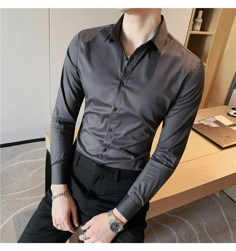 Camisa Social Masculina Slin Fit Menimau Benjamin - Cinza Escuro