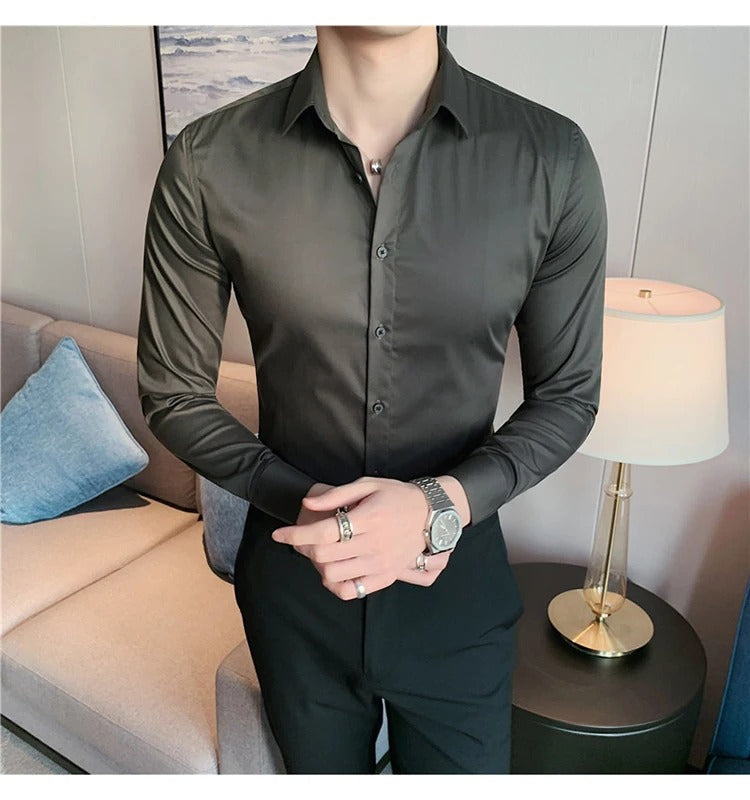 Camisa Masculina Social Slin Fit Benjamin Menimau - Verde Militar