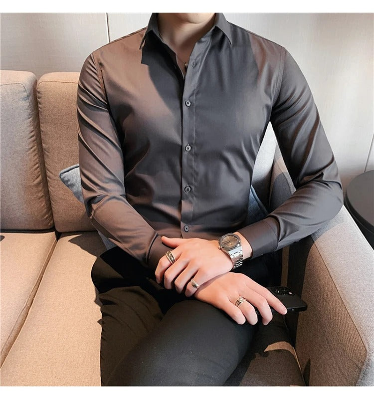 Camisa Social Masculina Slin Fit Menimau Benjamin - Cinza Escuro