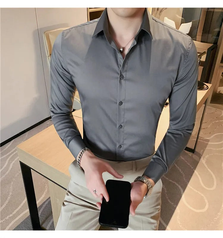 Camisa Social Masculina Social Slin Fit Menimau Benjamin - Cinza